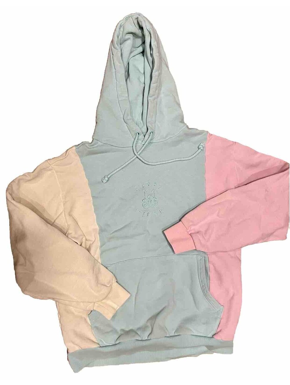 Teddy Fresh Medium Pastel Colorblock Embroidered Hoodie Pink Green Bear